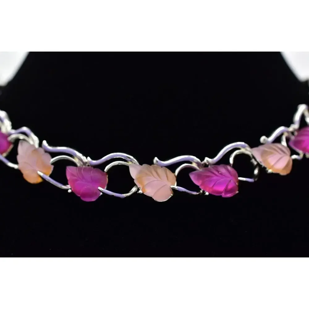 Star Vintage Choker Collar Necklace Purple Lucite Leaf Chunky Signed 1940s BinBJ